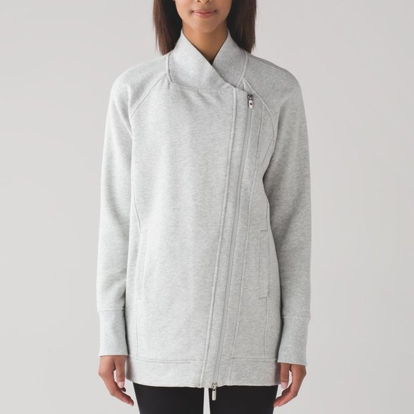 lululemon athletica Tops - Lululemon Back To It Wrap Asymmetric Zip Sweatshirt Heathered Vapor